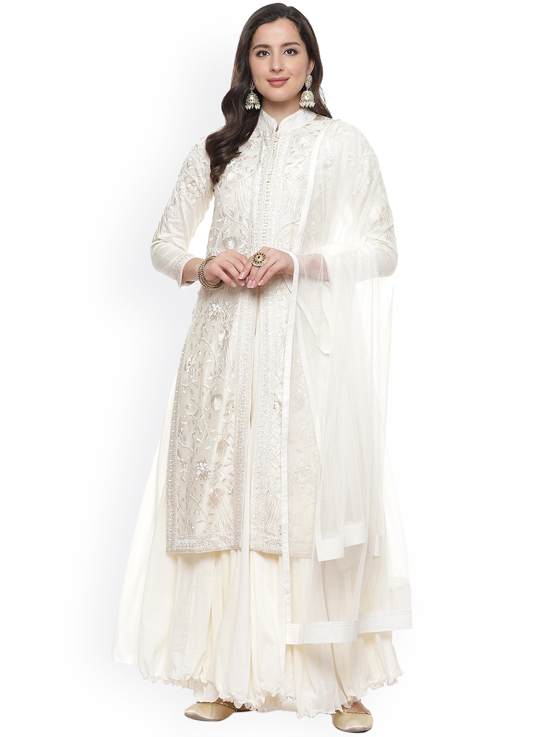 

Biba by Rohit Bal Women Off White Ethnic Motifs Embroidered Chanderi Silk Kurta Set