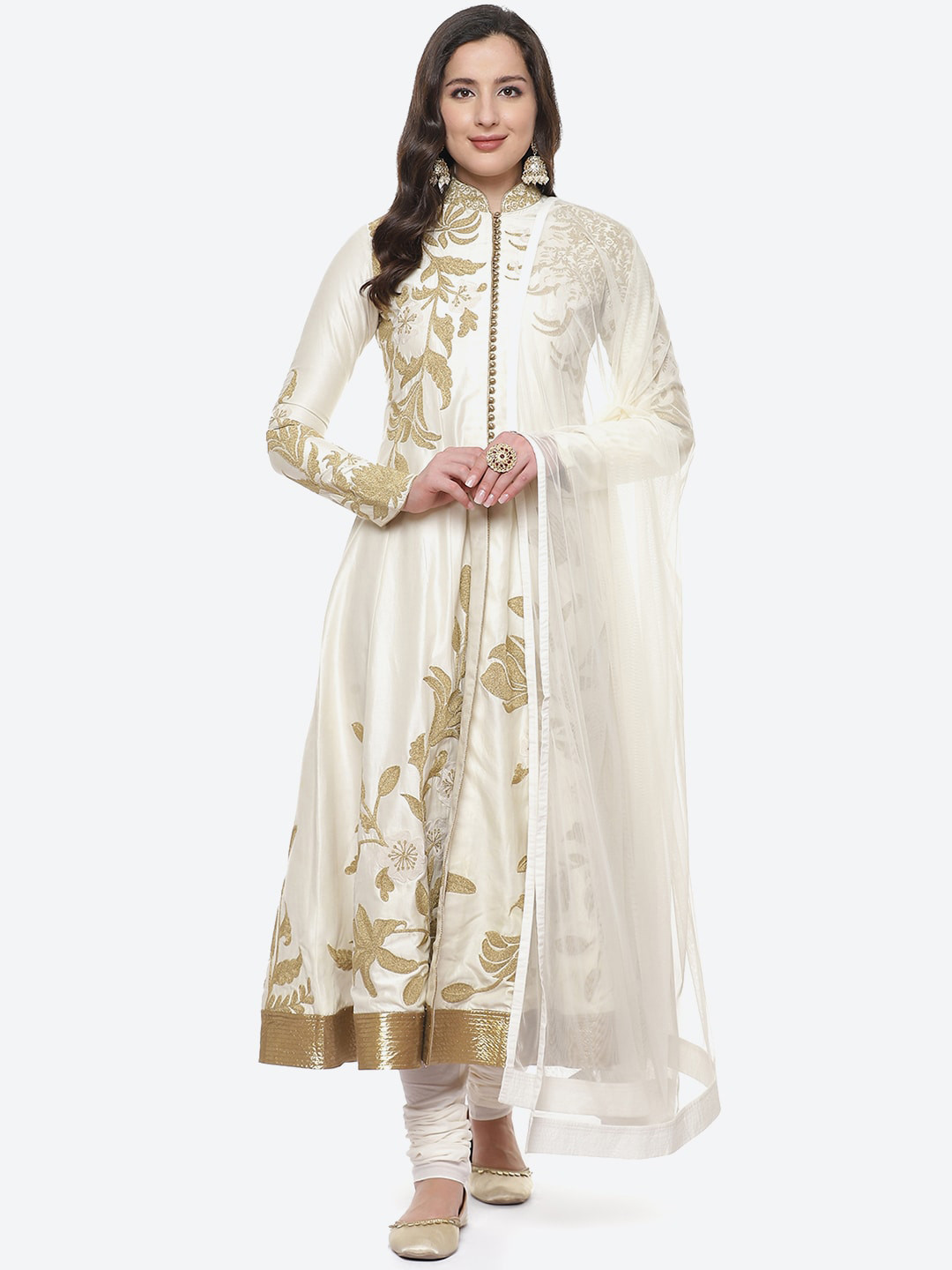 

Biba by Rohit Bal by Rohit Bal Off White Ethnic Motifs Embroidered Panelled Chanderi Silk Kurta Set