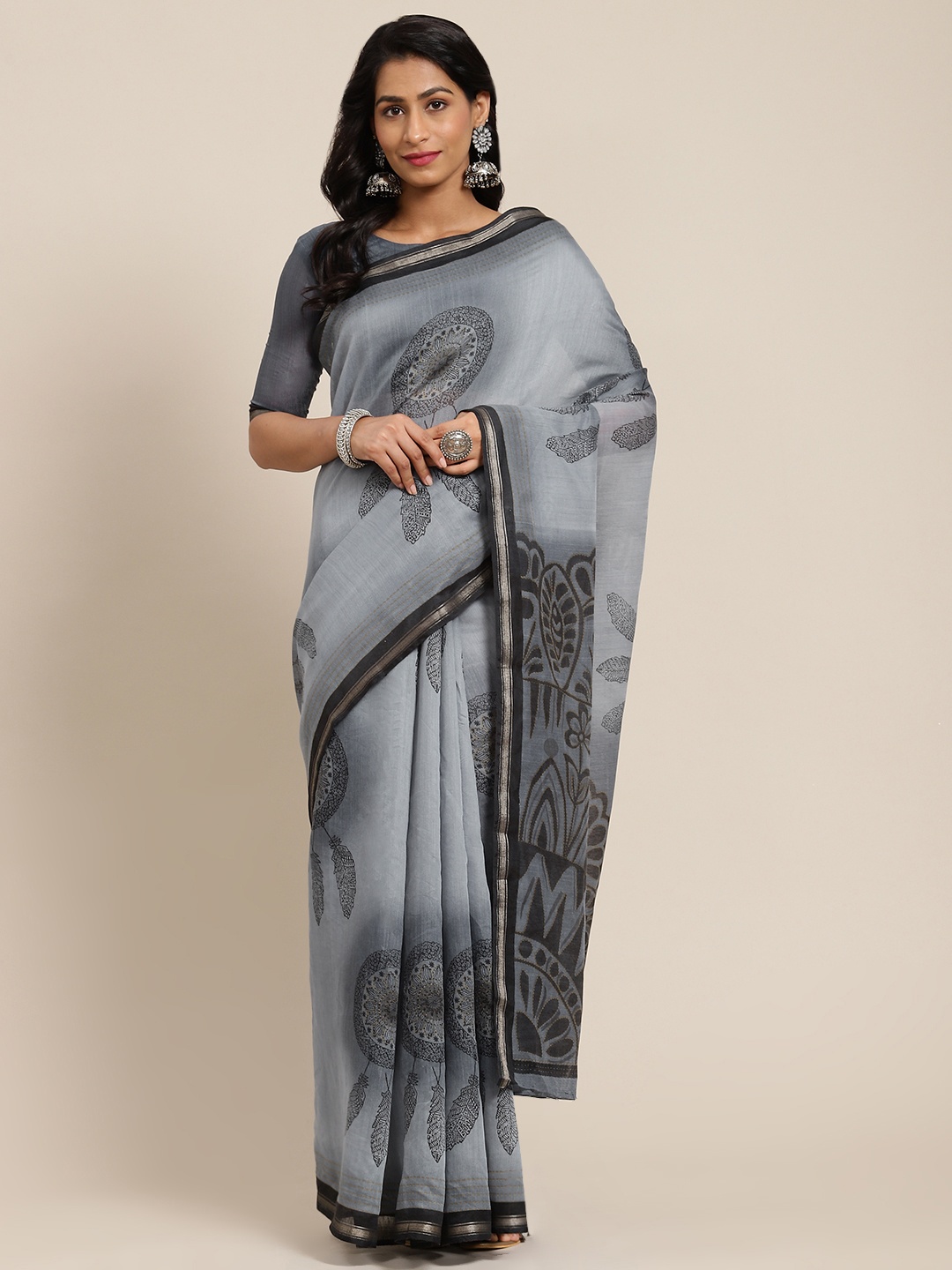 

SHANGRILA Grey Batik Saree