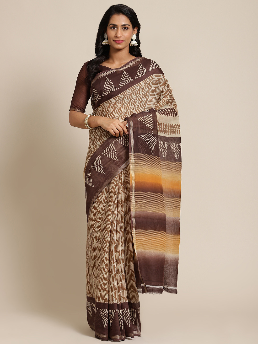 

SHANGRILA Brown Printed Saree