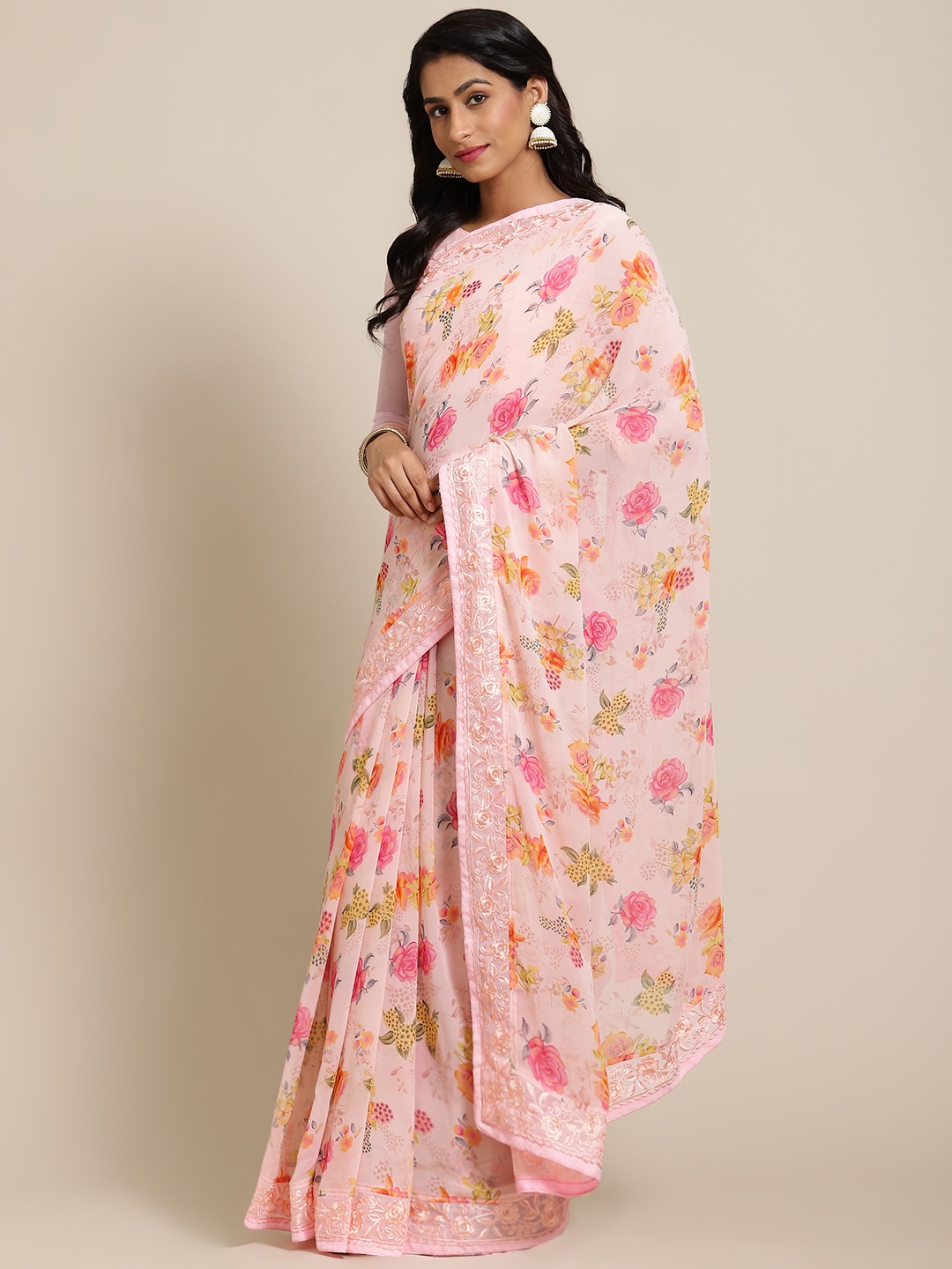

SHANGRILA Pink Floral Saree