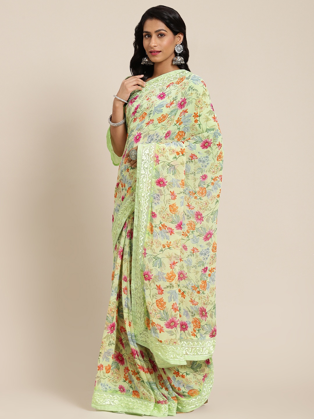 

SHANGRILA Green Floral Saree
