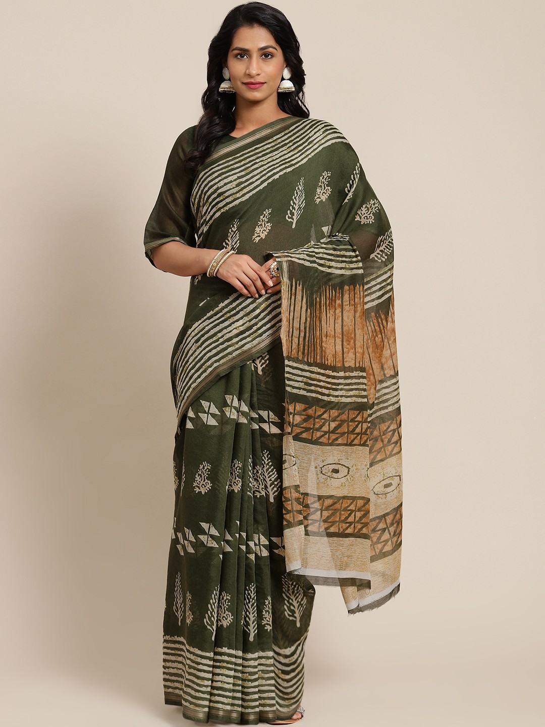 

SHANGRILA Green Ethnic Motifs Saree