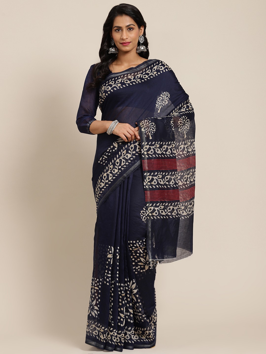 

SHANGRILA Navy Blue Ethnic Motifs Saree