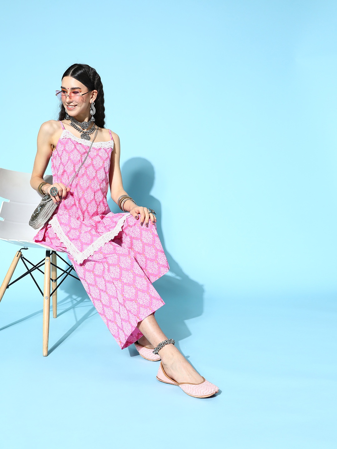 

InWeave Women Pink Pure Cotton Print Parade Kurta Set