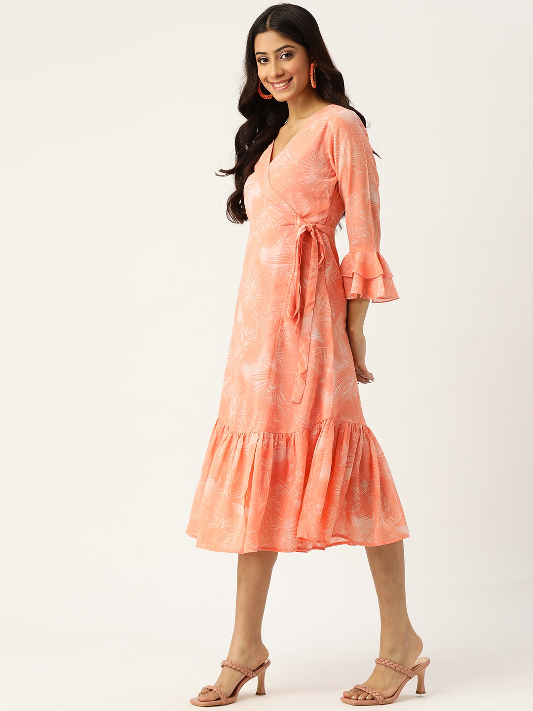 

Deewa Orange & White Floral Georgette Midi Dress