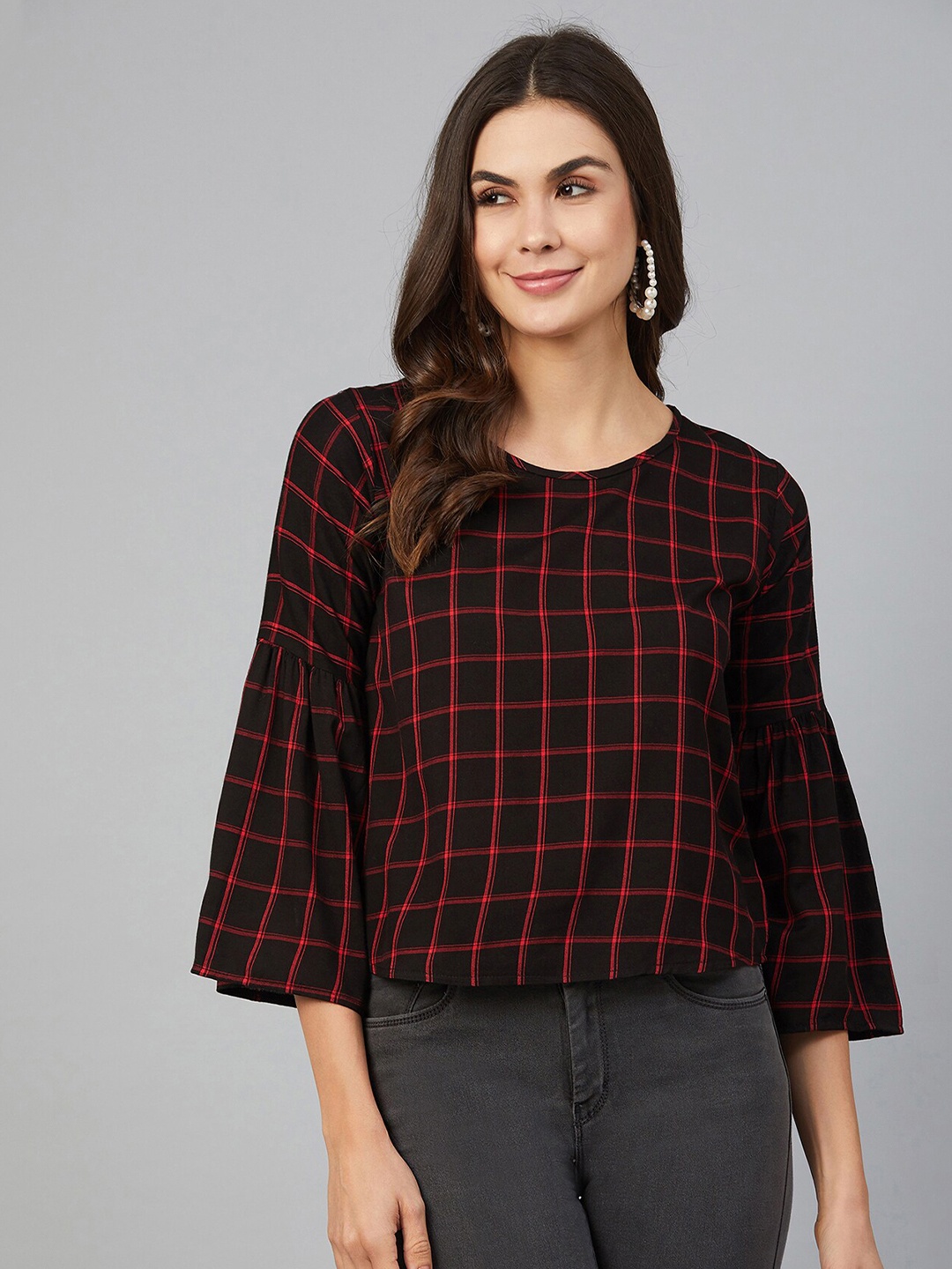 

CHIMPAAANZEE Women Red & Black Checked Top