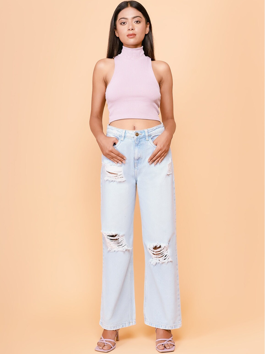 

FREAKINS Women Stunning Blue High-Rise Wide Leg Jeans