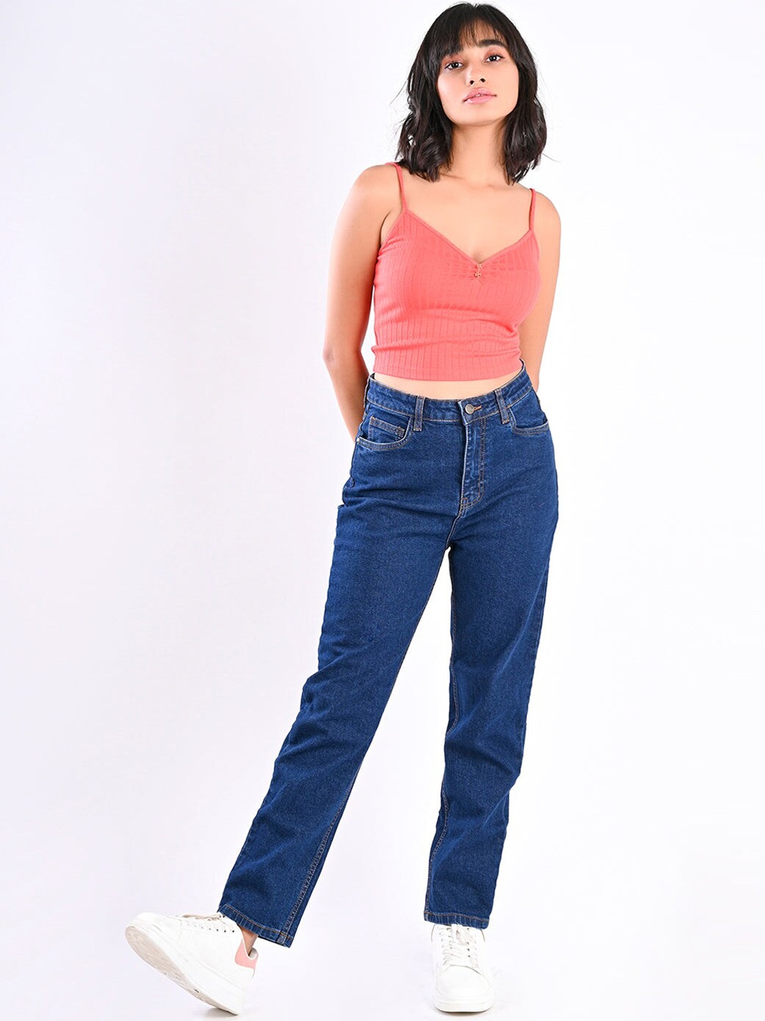 

FREAKINS Women Stunning Blue High-Rise Mom Fit Jeans