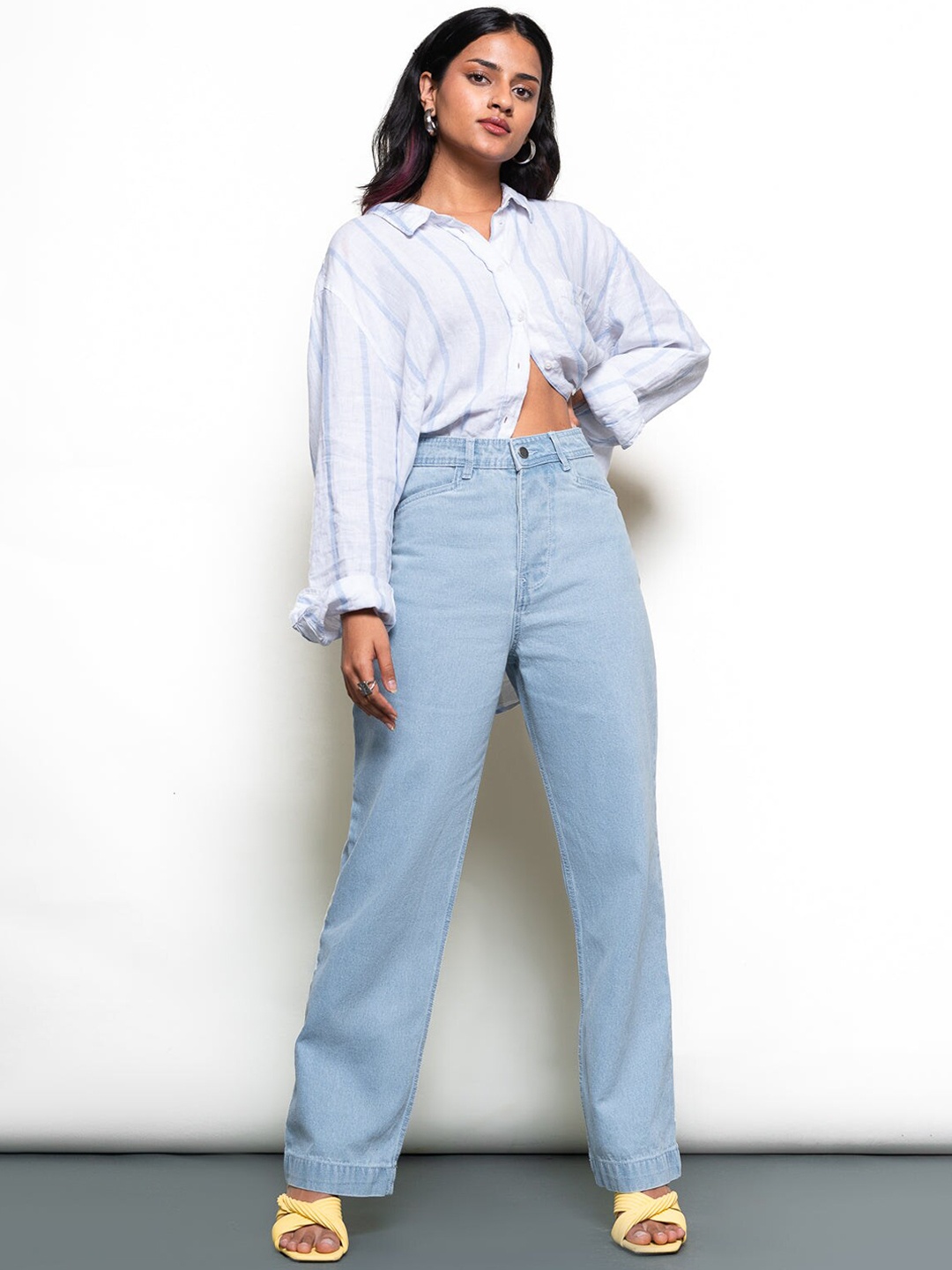 

FREAKINS Women Stunning Blue High-Rise Straight Fit Jeans