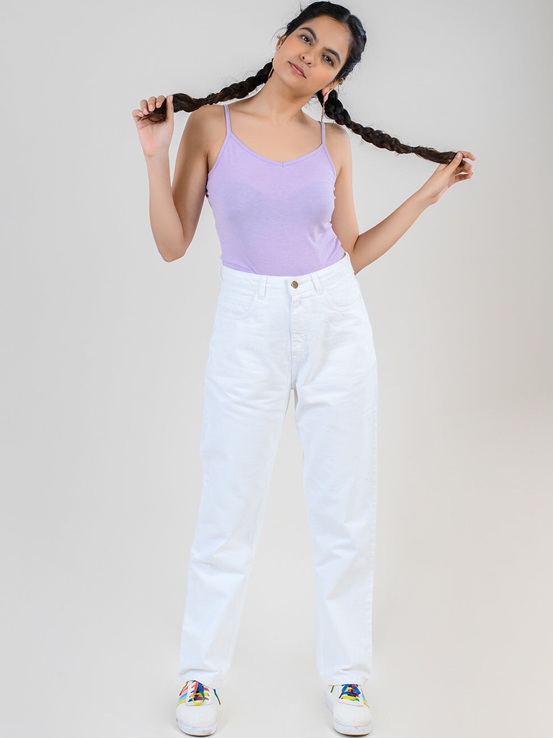 

FREAKINS Women White Straight Fit High-Rise Cotton Jeans