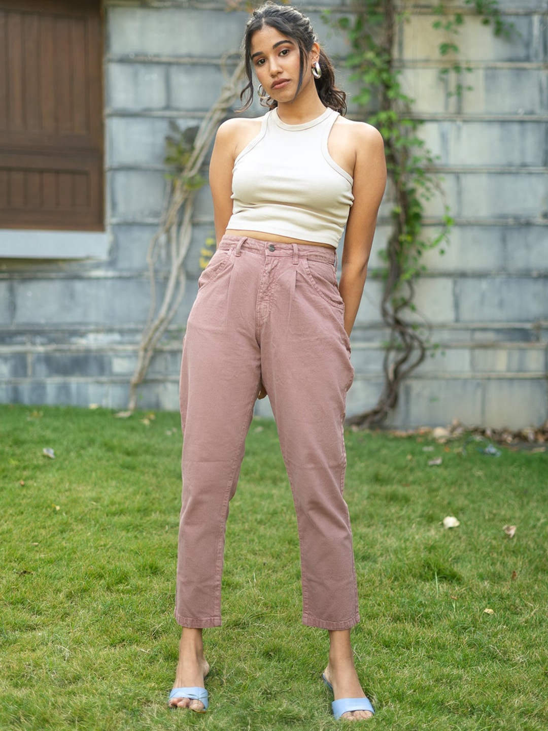 

FREAKINS Women Pretty Pink High-Rise Tapered Fit Cropped Jeans