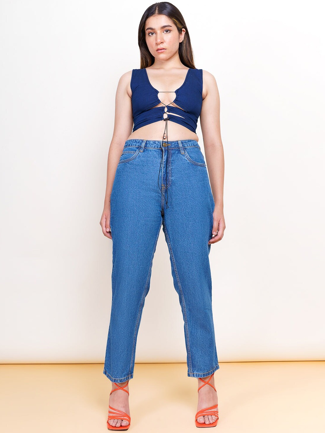 

FREAKINS Women Stunning Blue High-Rise Mom Fit Jeans
