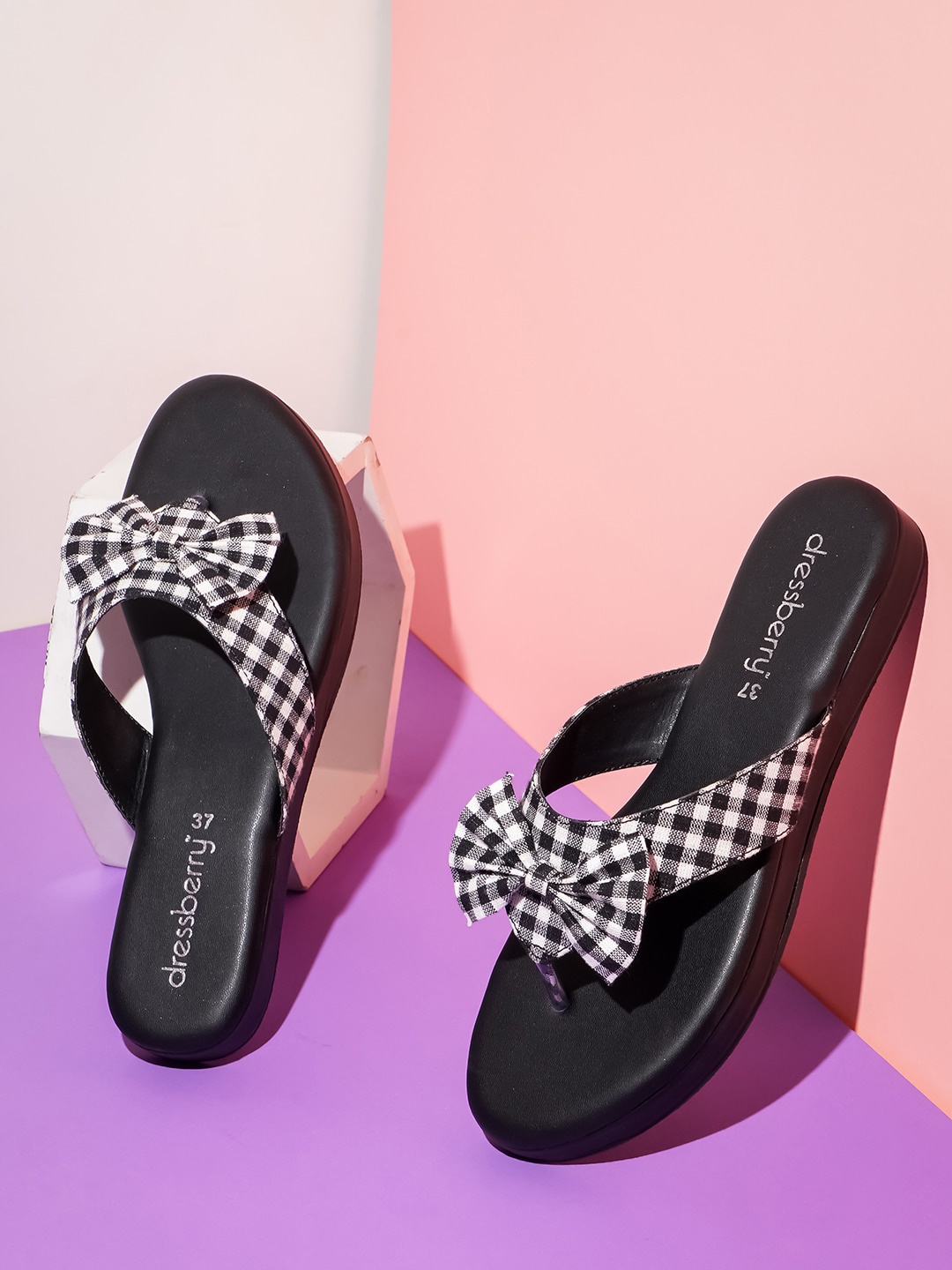 

DressBerry Women Black Printed One Toe Flats with Bows