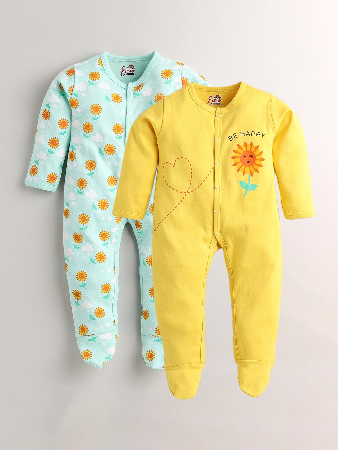 

Eieio Kids Pack of 2 Printed Pure Cotton Sleepsuit, Sea green