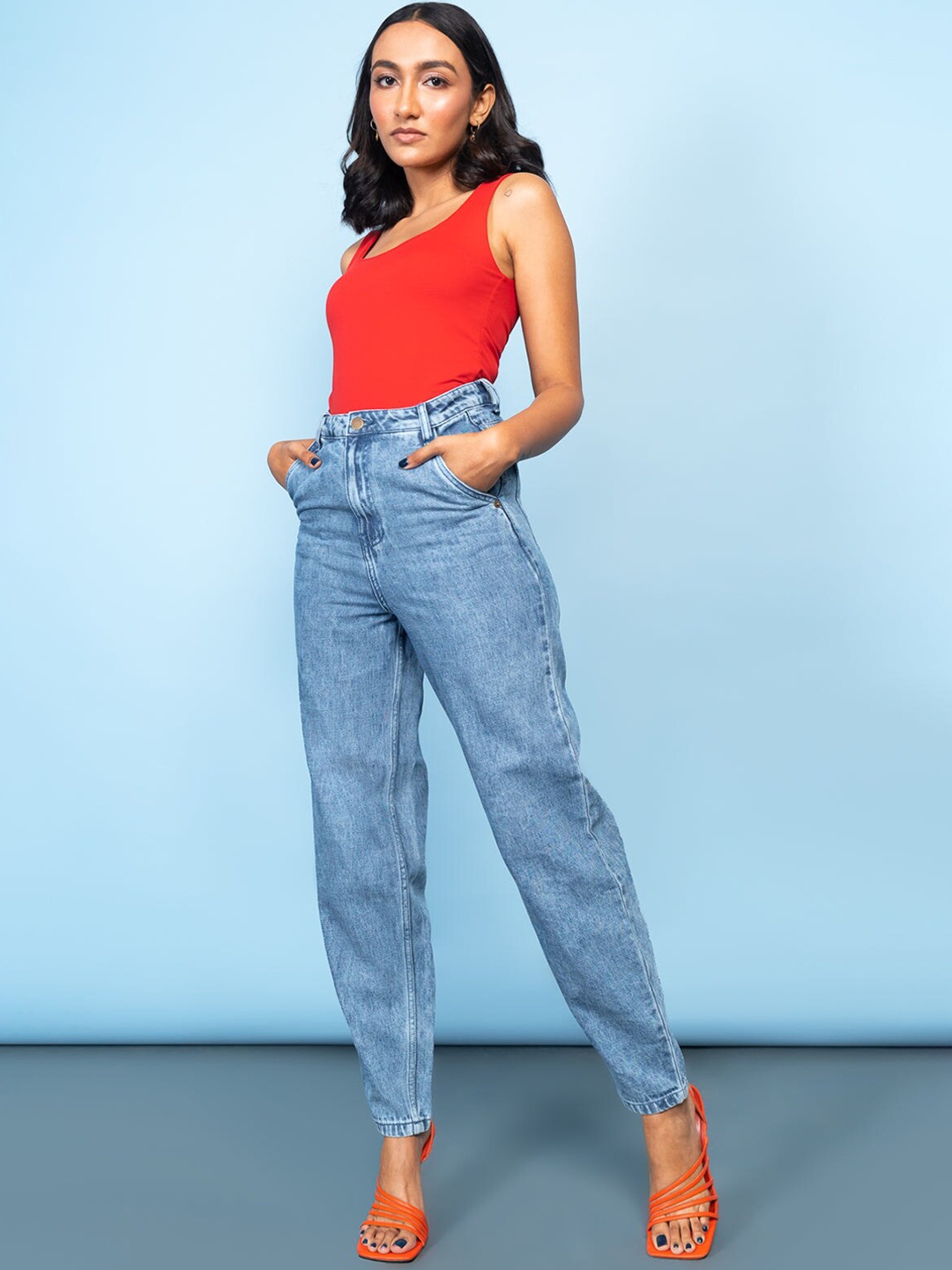 

FREAKINS Women Stunning Blue High-Rise Tapered Fit Jeans