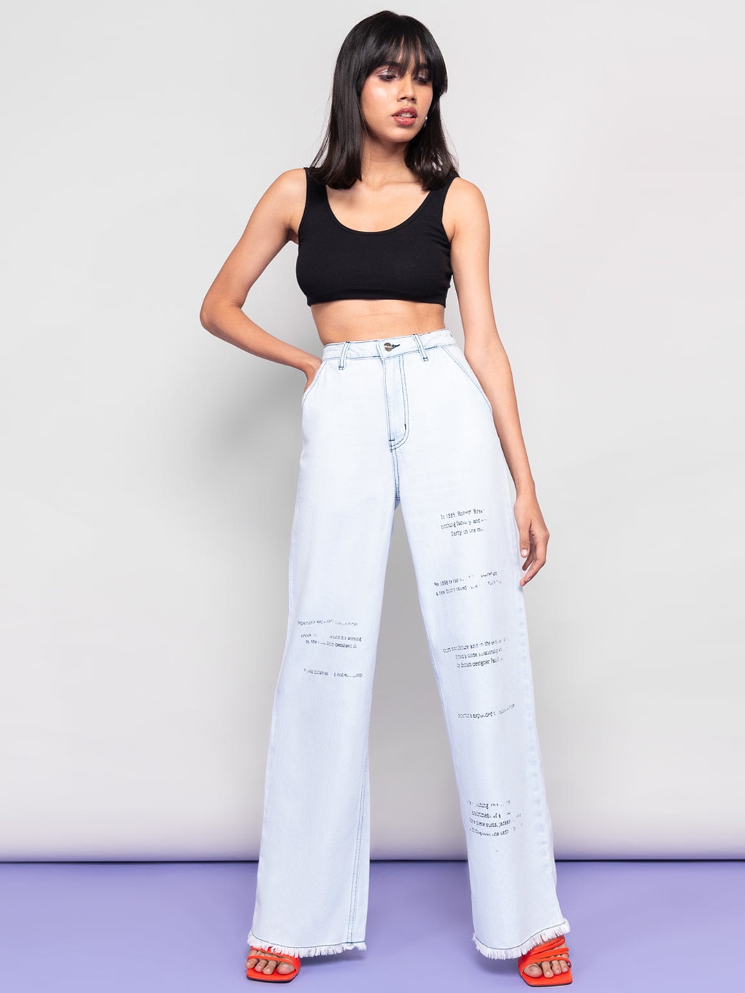 

FREAKINS Women Stunning Blue High-Rise Wide Leg Fit Cropped Jeans