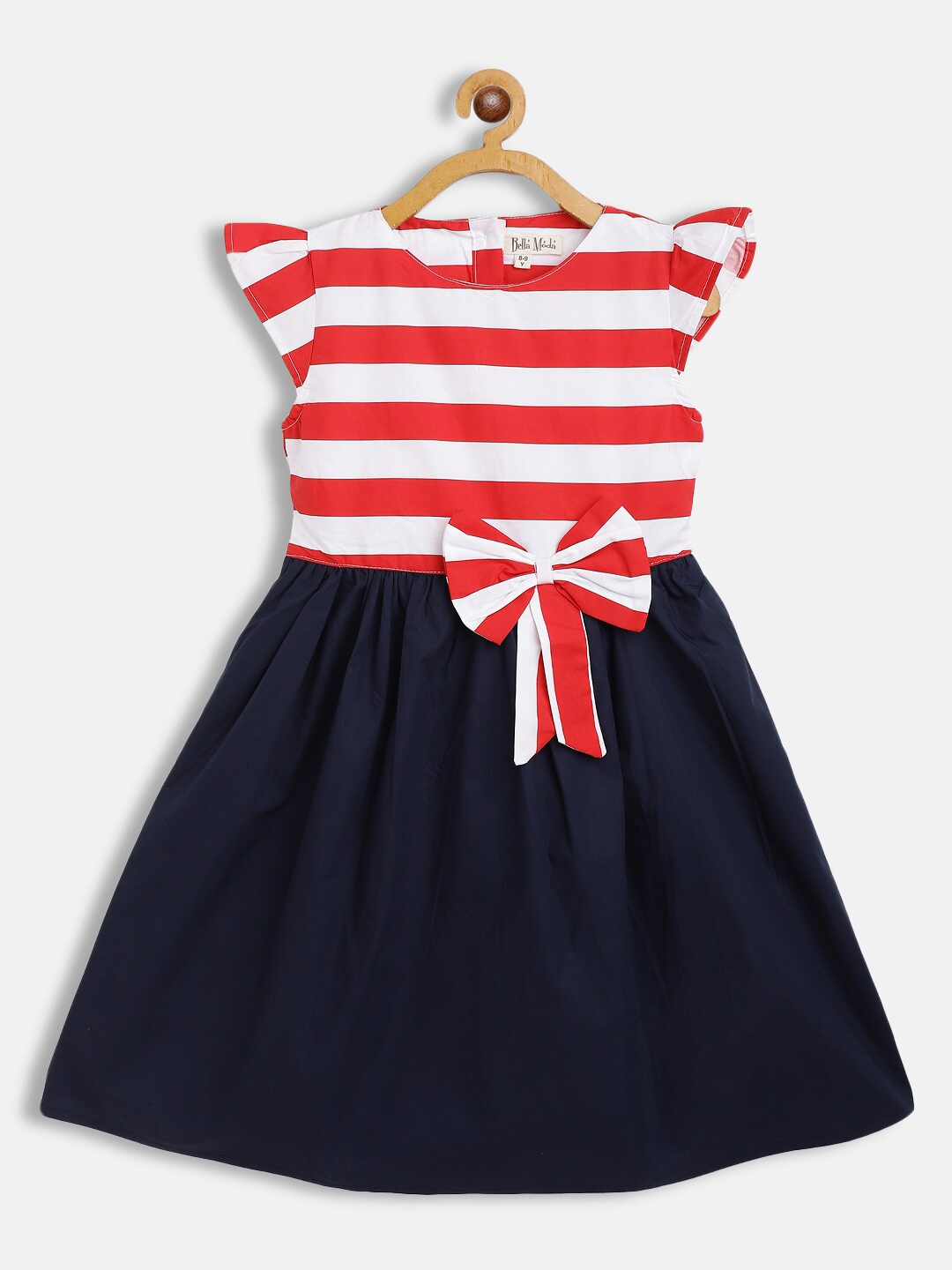 

Bella Moda Girls Navy Blue & Red Striped Pure Cotton Dress