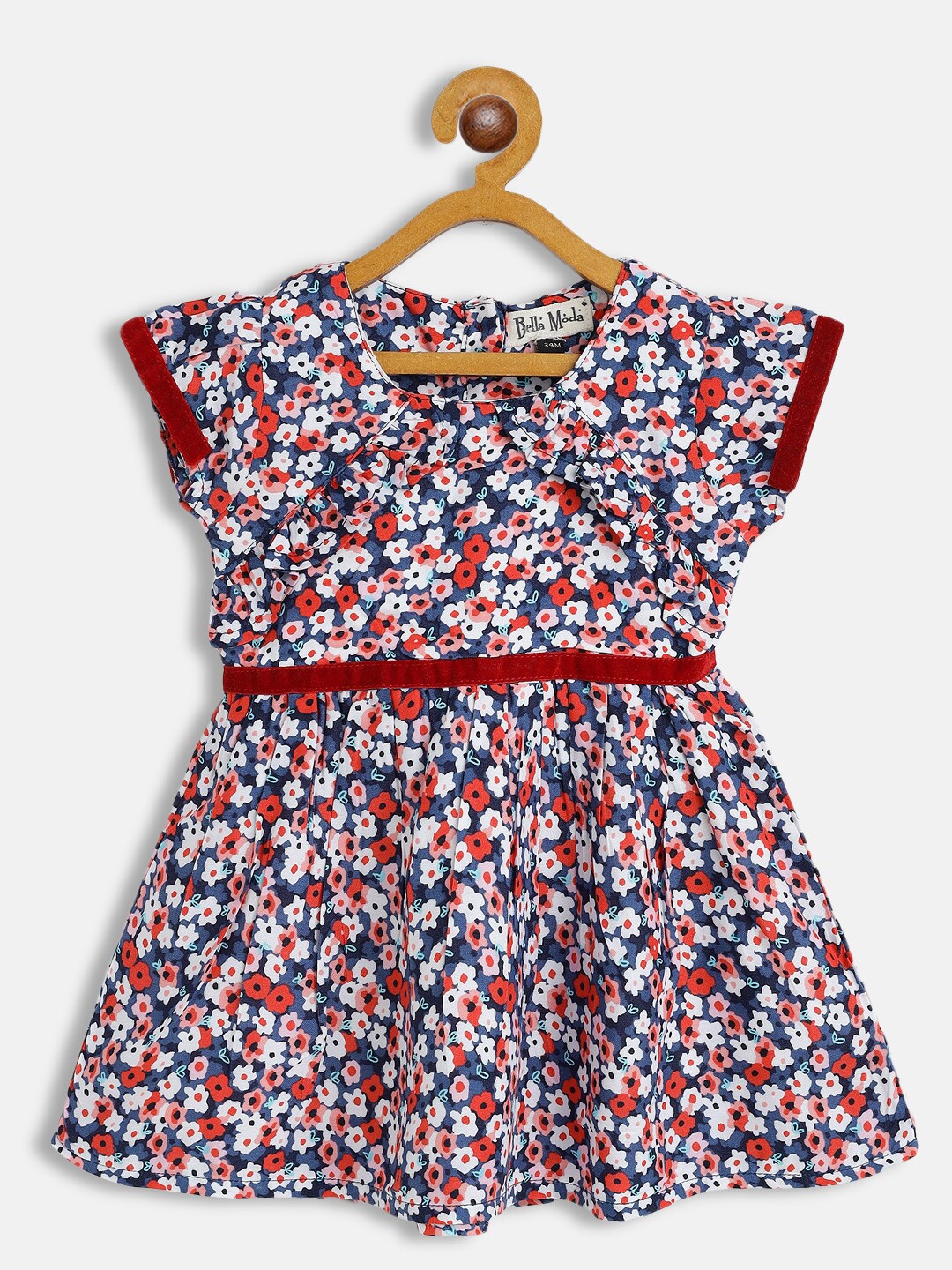 

Bella Moda Girls Red & Blue Floral Pure Cotton Dress