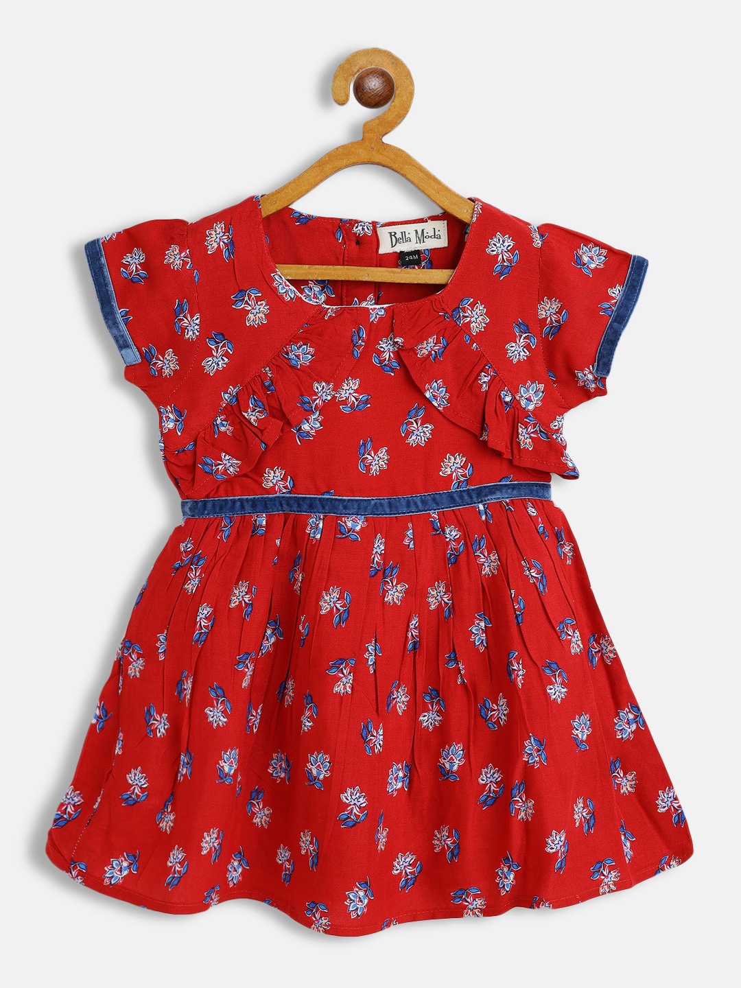 

Bella Moda Girls Red Floral Printed Cotton Dress
