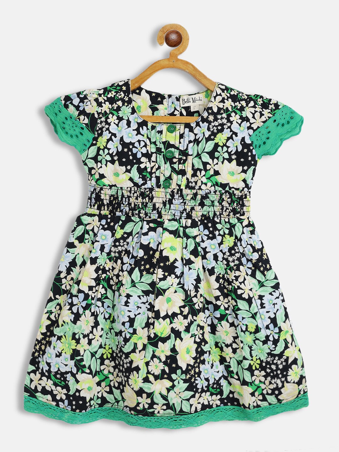 

Bella Moda Girls Green Floral Printed Cotton Dress