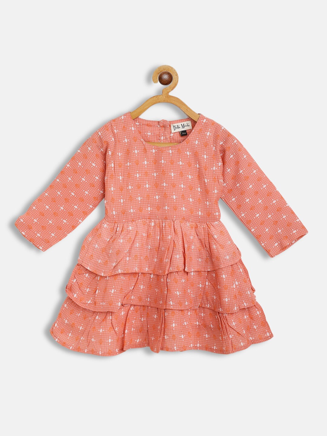 

Bella Moda Girls Peach-Coloured & White Layered Pure Cotton Dress