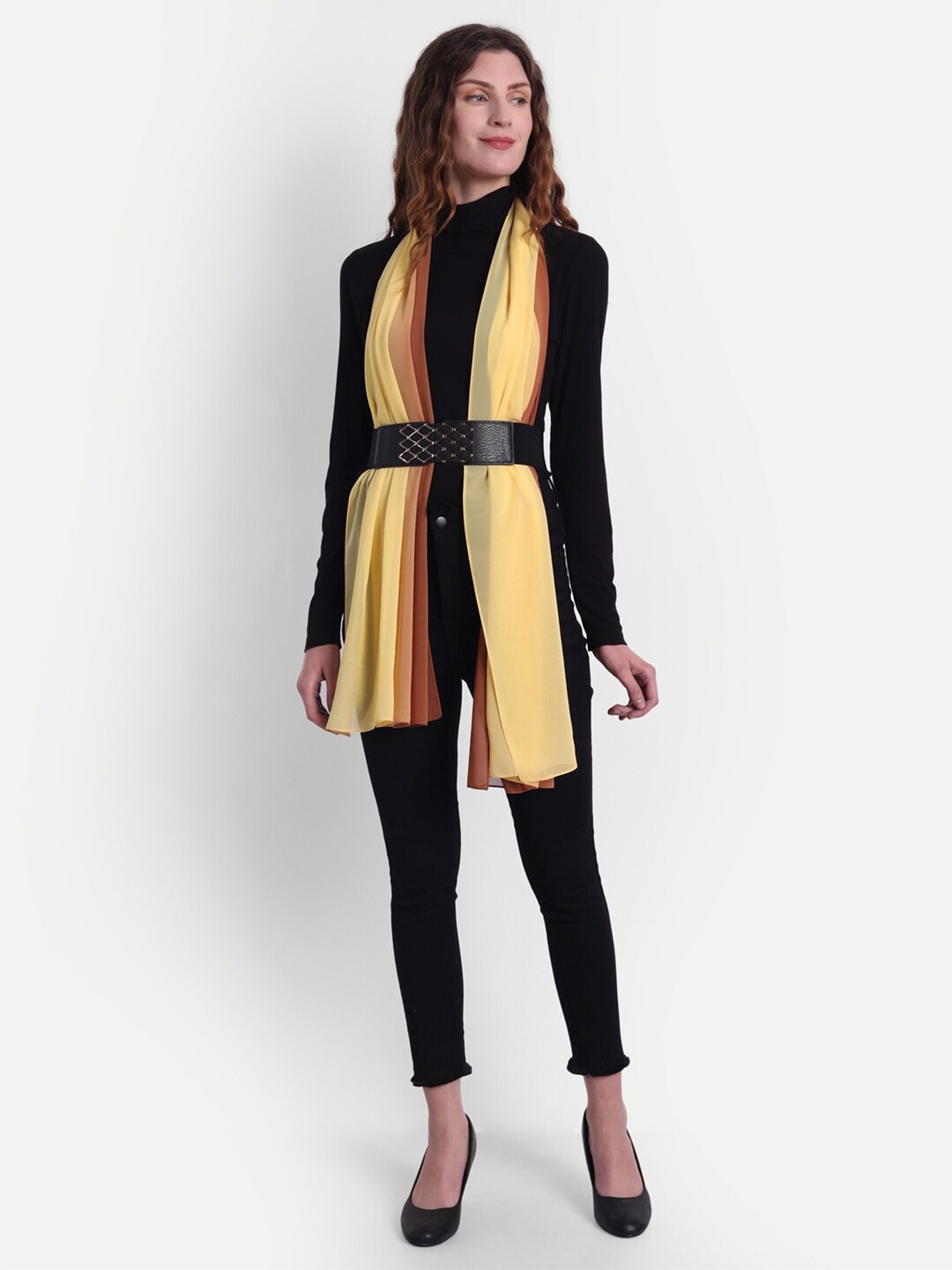 

Wicked Stitch Women Yellow Colourblocked Scarf