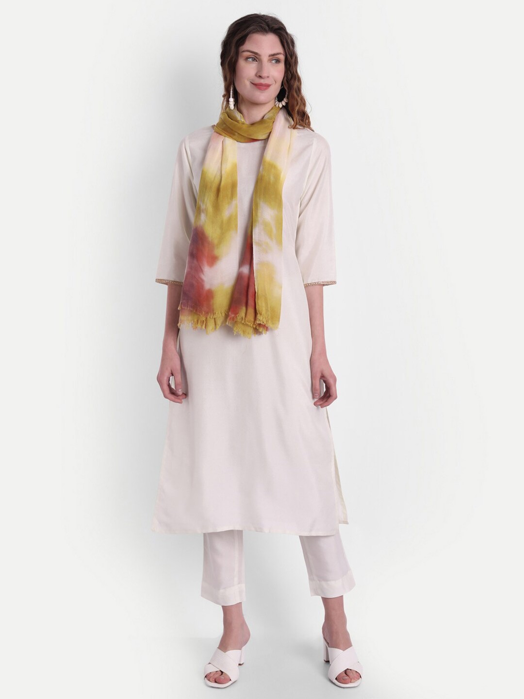 

Wicked Stitch Women Yellow & White Printed Scarf