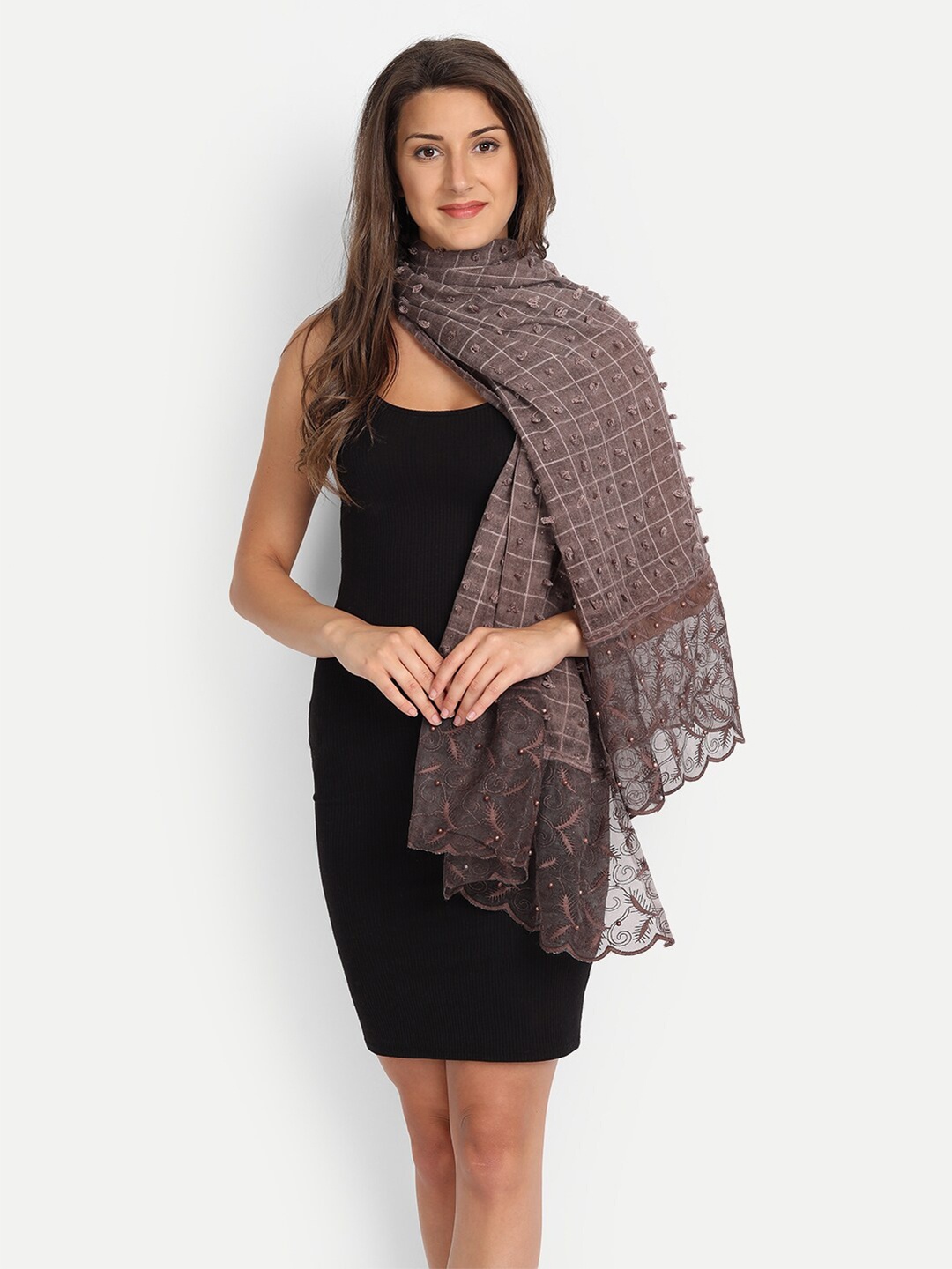 

Wicked Stitch Women Brown Checked Scarf