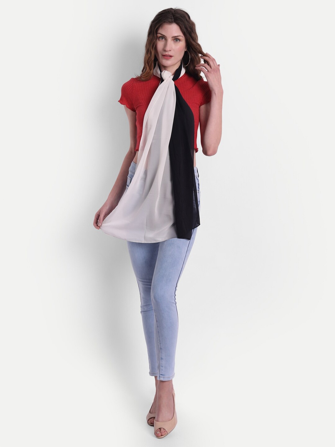 

Wicked Stitch Women Black & Off White Dyed Cotton Scarf