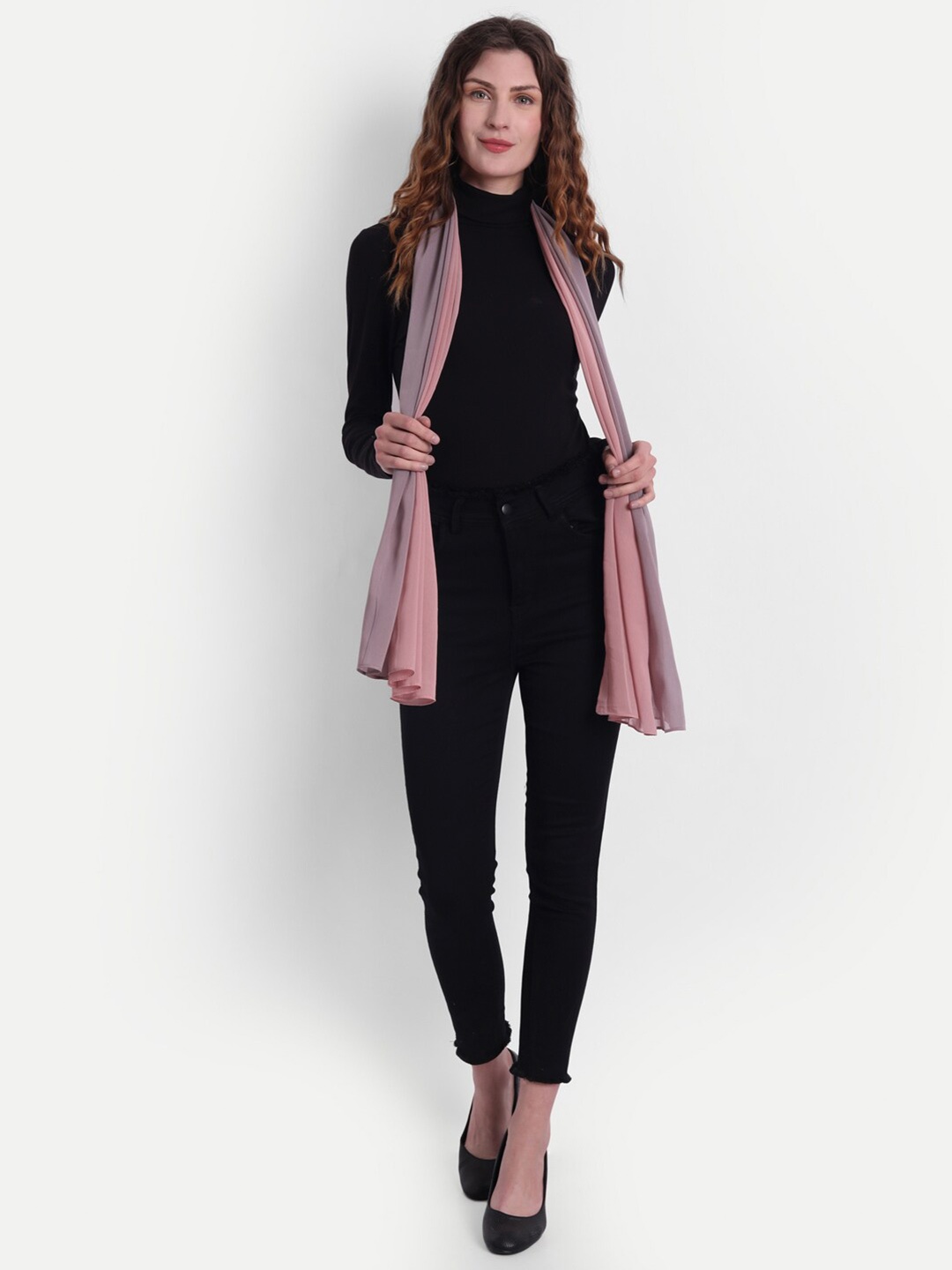 

Wicked Stitch Women Grey & Peach Colourblocked Cotton Scarves
