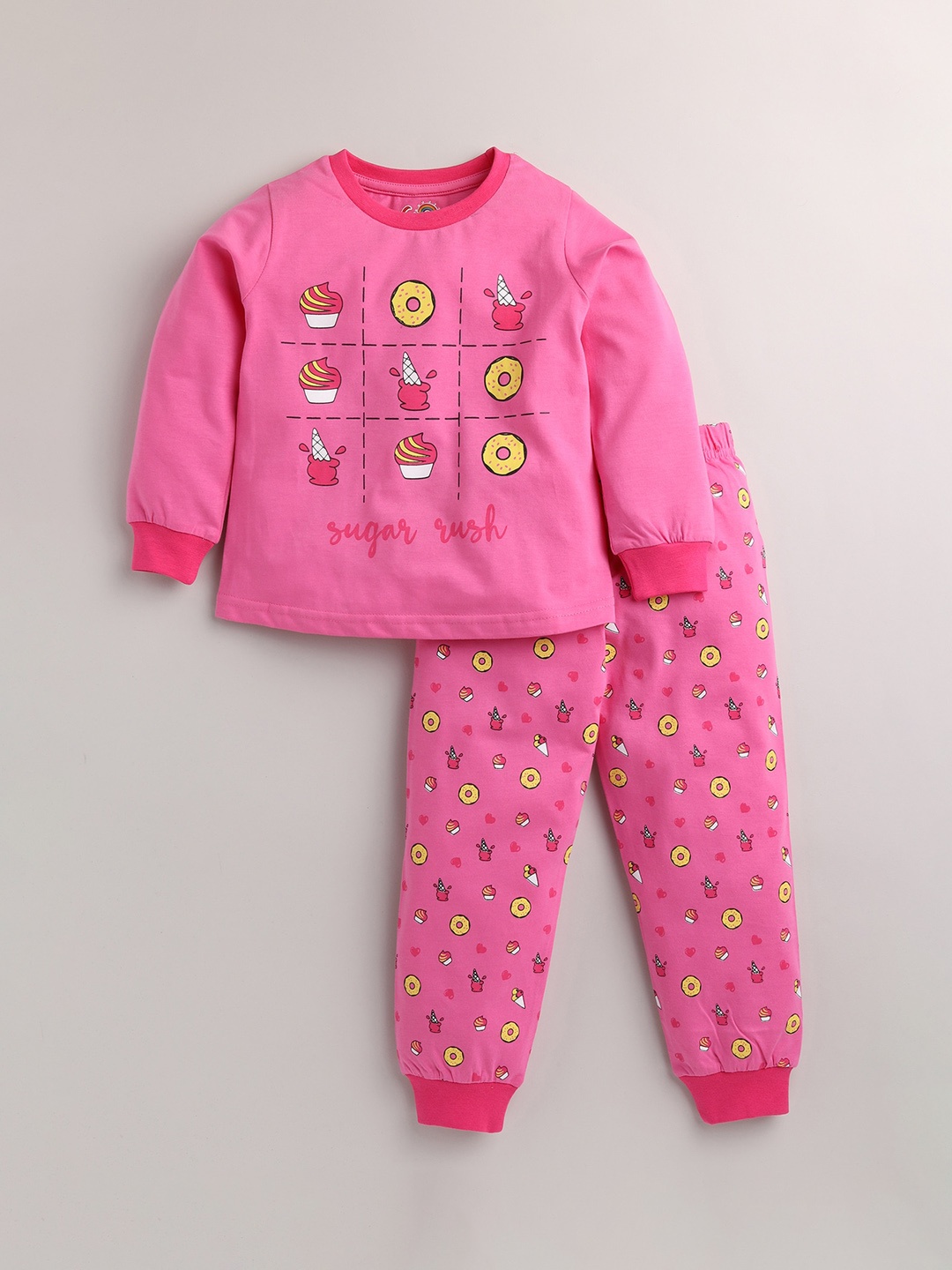 

Eieio Girls Pink Printed Pure Cotton Night Suit