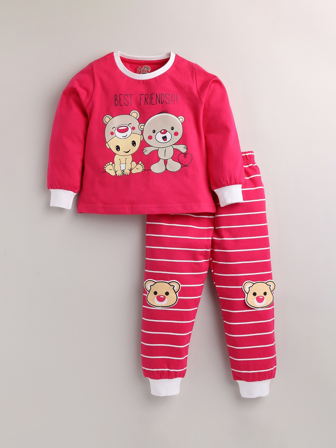 

Eieio Girls Pink & White Printed Pure Cotton Night suit