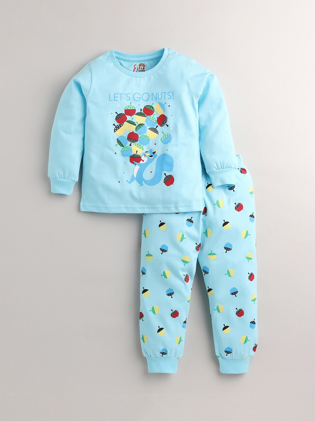 

Eieio Boys Blue & Red Printed Pure Cotton Night suit