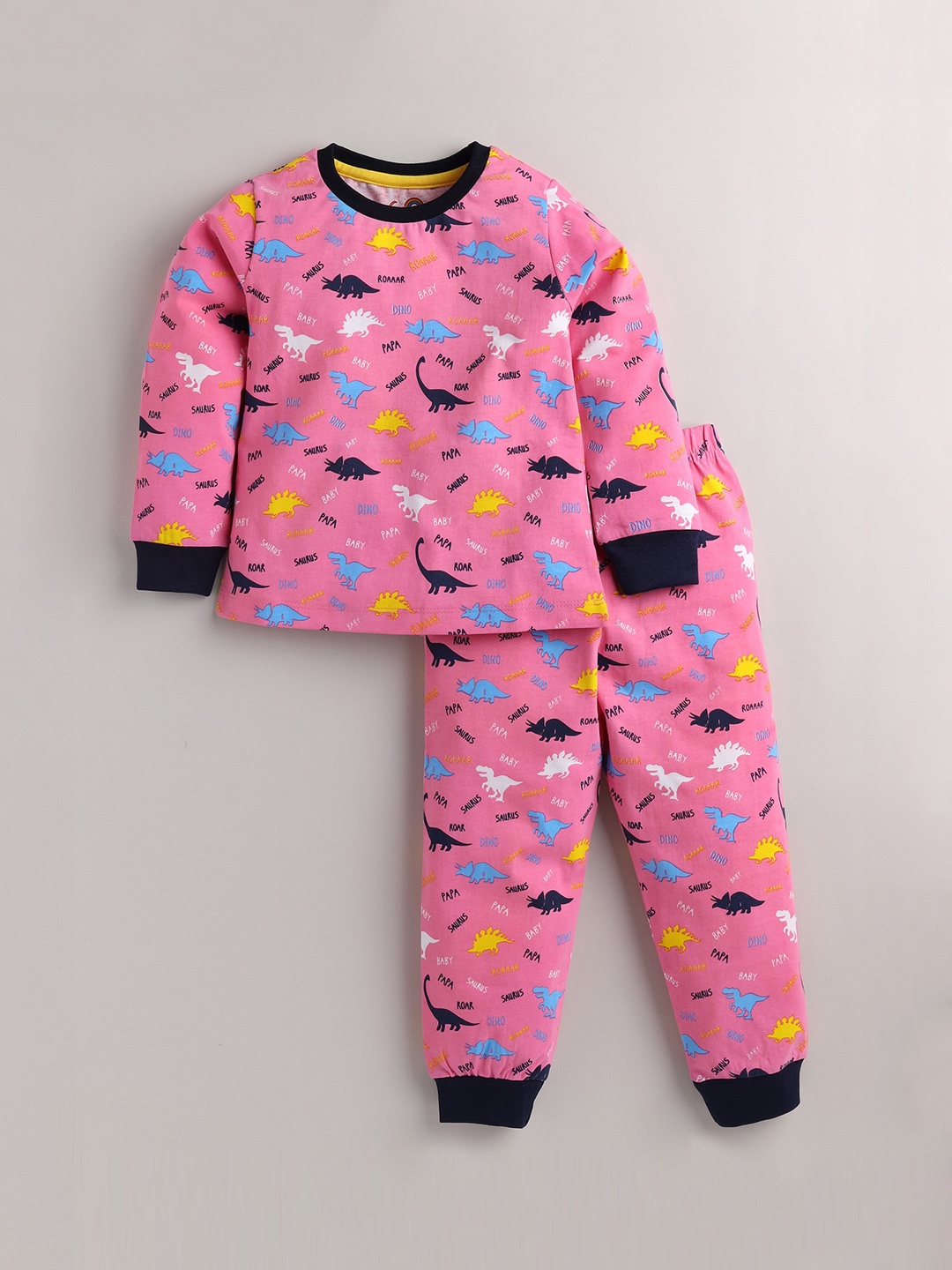 

Eieio Girls Pink & Black Printed Pure Cotton Night suit