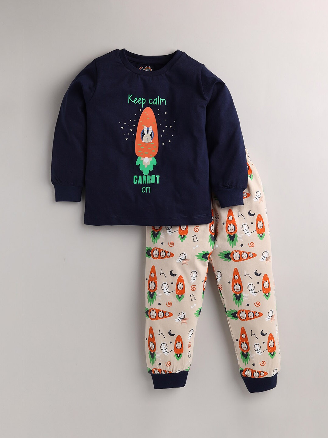 

Eieio Boys Navy Blue & Rust Cotton Printed Night suit