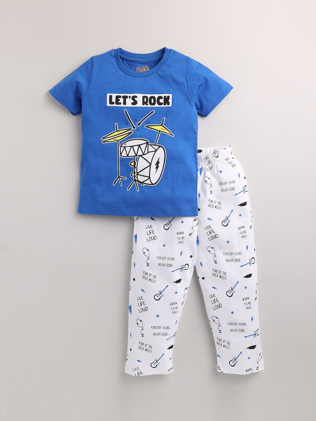 

Eieio Boys Blue Printed Pure Cotton Night Suit