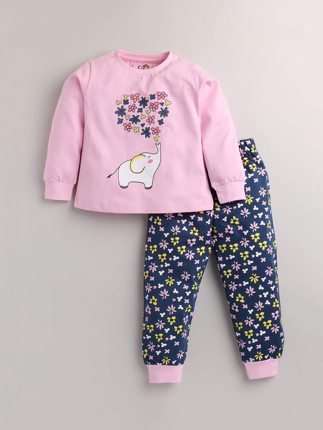 

Eieio Girls Pink & Navy Blue Printed Night suit