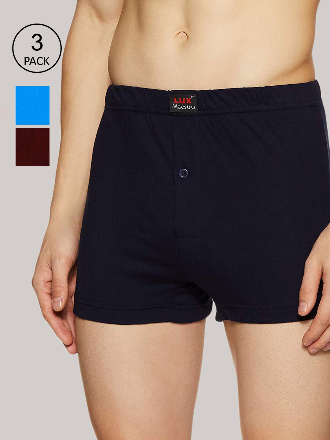 

LUX MAESTRO Men Pack Of 3 Solid Pure Combed Cotton Trunks, Blue