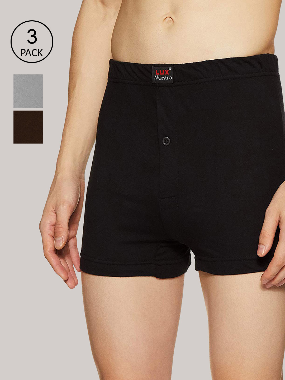 

LUX MAESTRO Men Pack of 3 Solid Boxer Trunks - MAESTRO_BUTTON_BOXER_LM05A_3PC, Coffee brown