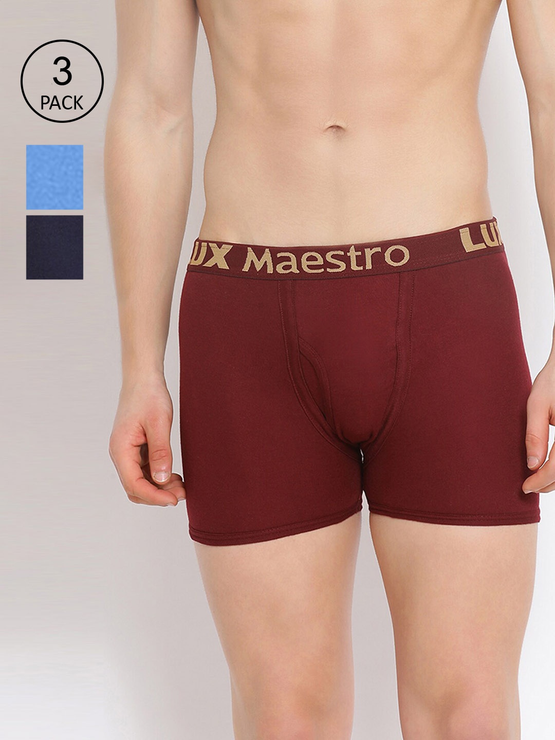 

LUX MAESTRO Pack Of 3 Navy Blue & Maroon Interlock Trunks
