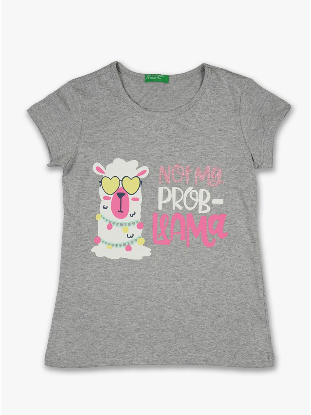 

United Colors of Benetton Girls Grey Printed Cotton T-shirt