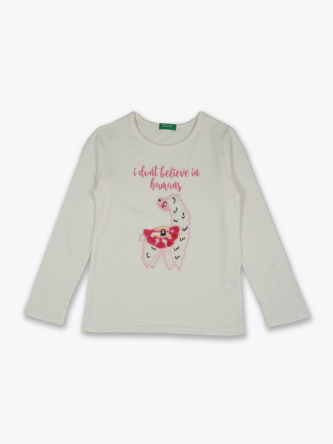 

United Colors of Benetton Girls Off White & Pink Embroidered Cotton T-shirt