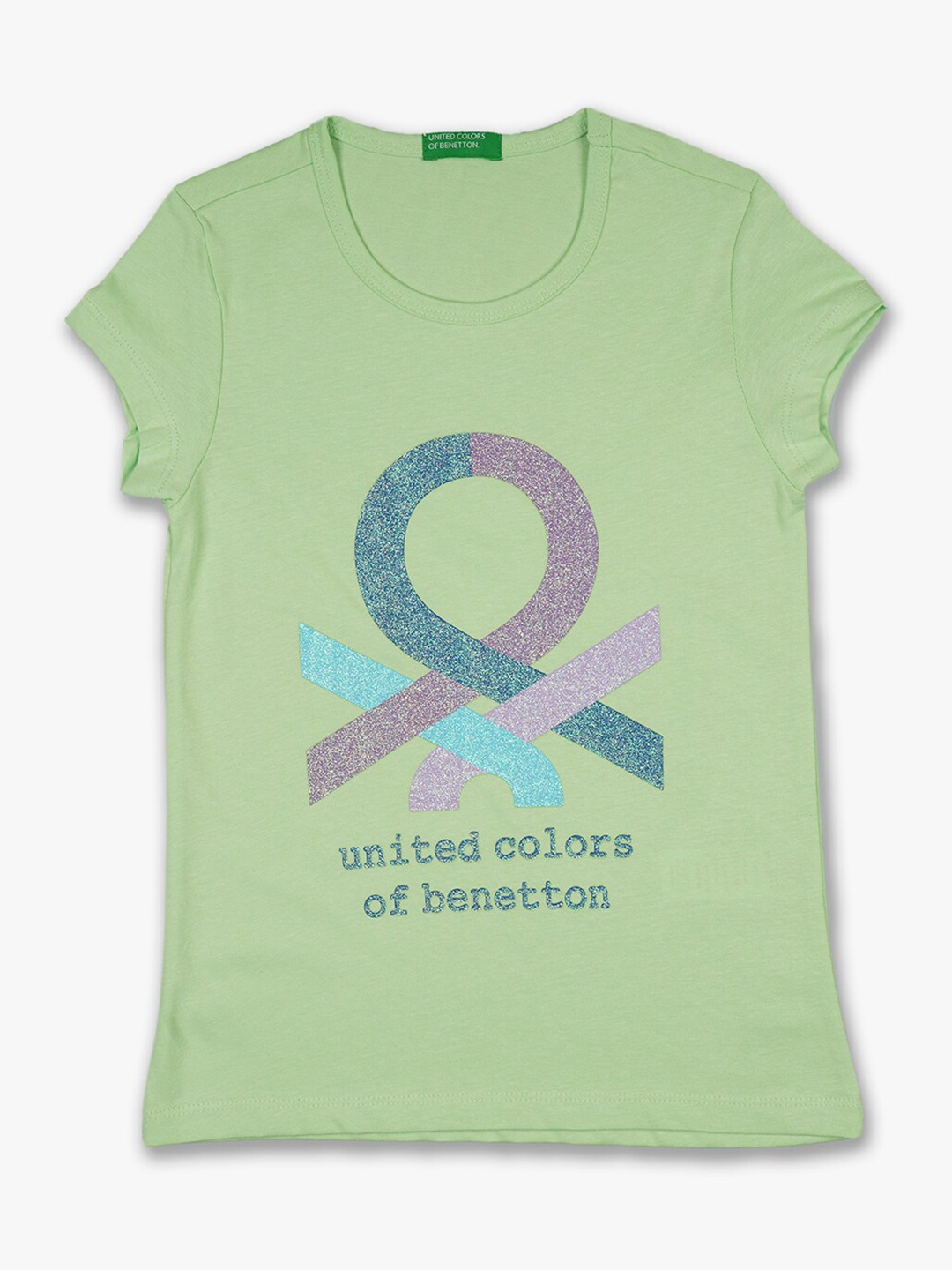

United Colors of Benetton Girls Green Printed Cotton T-shirt