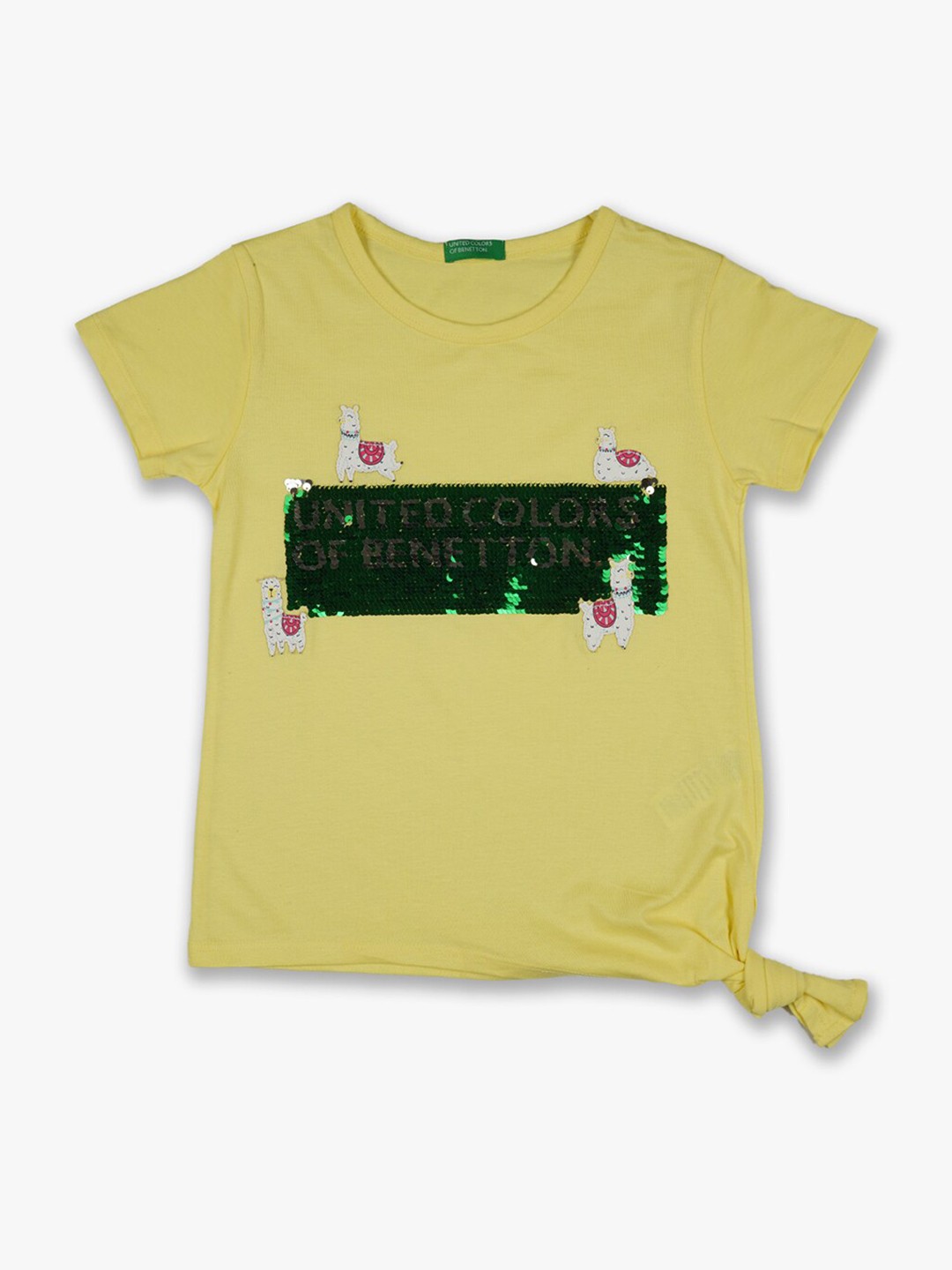 

United Colors of Benetton Girls Yellow Printed Cotton T-shirt