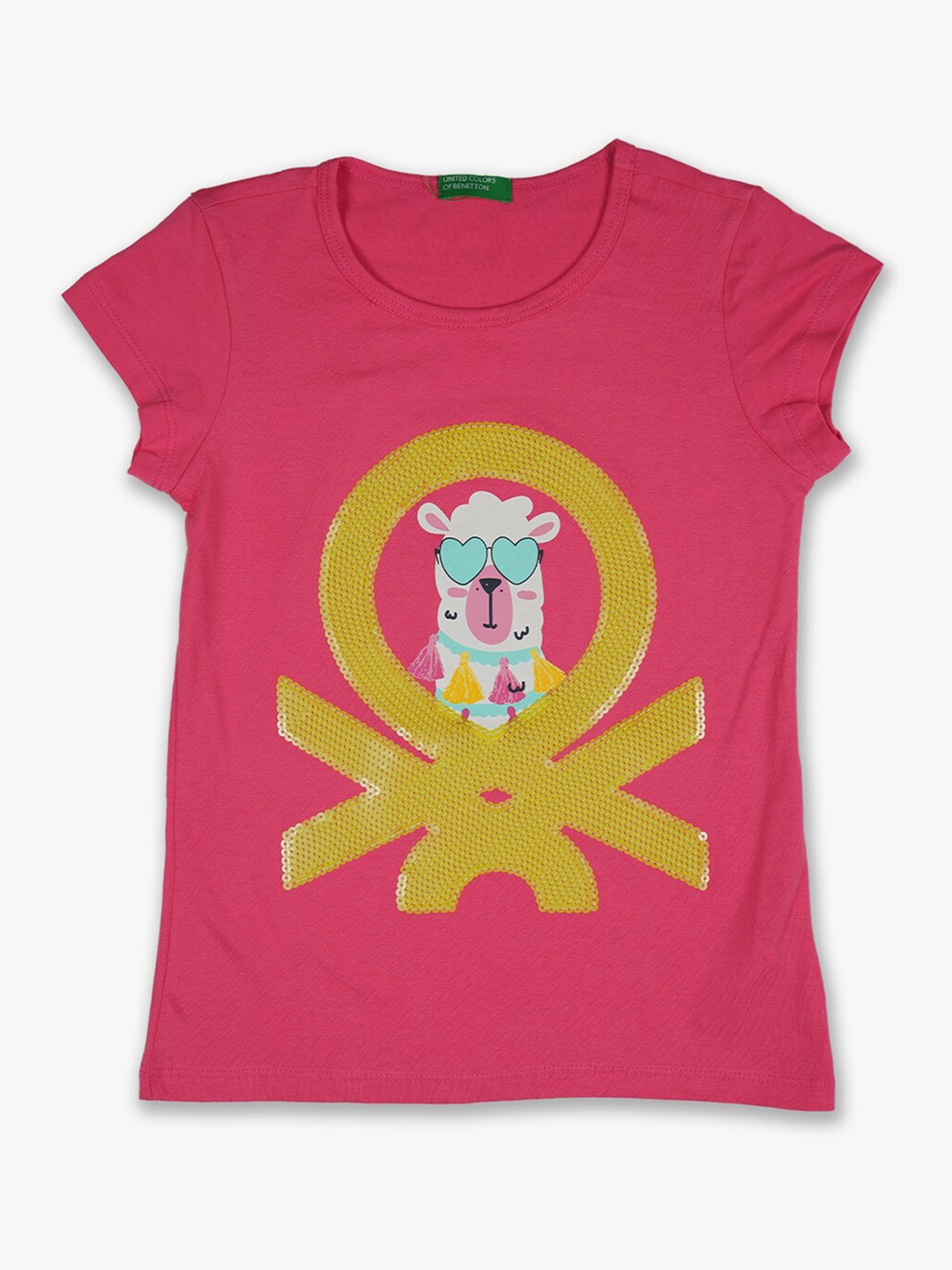 

United Colors of Benetton Girls Pink Printed Cotton T-shirt