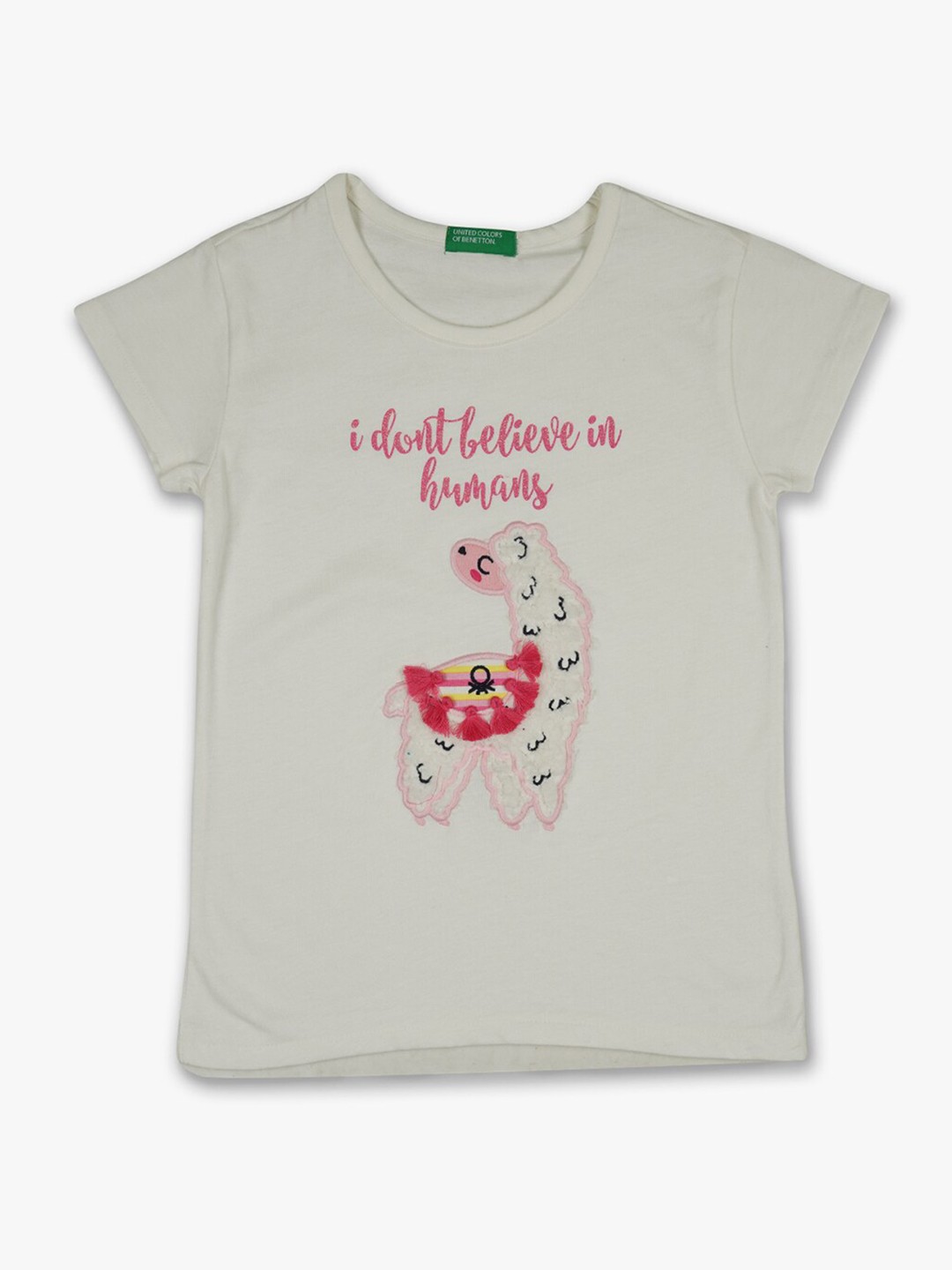 

United Colors of Benetton Girls Off White Typography Printed Cotton T-shirt