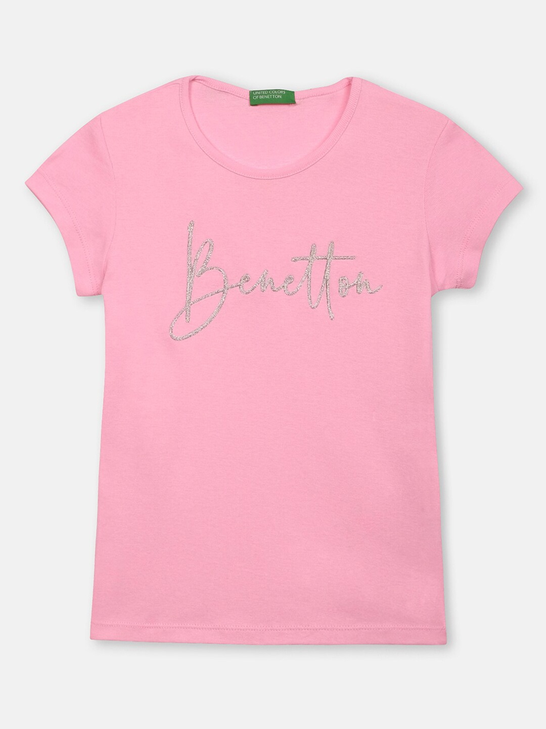 

United Colors of Benetton Girls Pink Typography Printed Cotton T-shirt