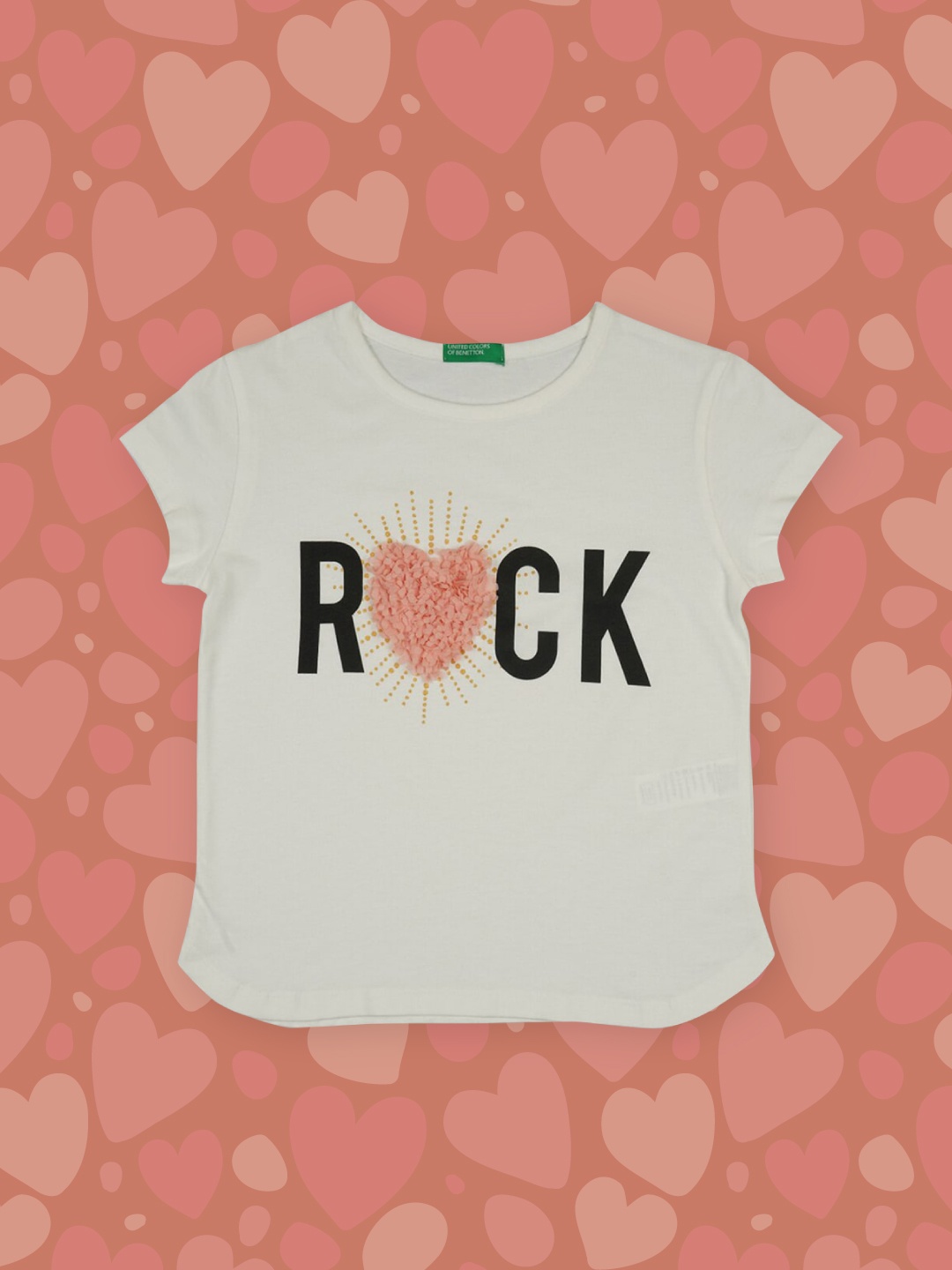 

United Colors of Benetton Girls Off White Typography Printed Applique T-shirt