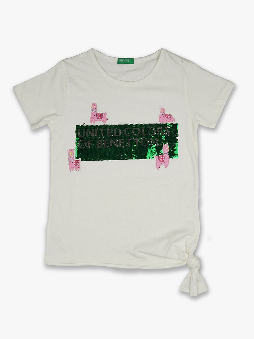 

United Colors of Benetton Girls Off White Embellished Applique T-shirt